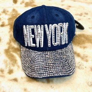 New York bling rhinestone denim snapback hat NWT